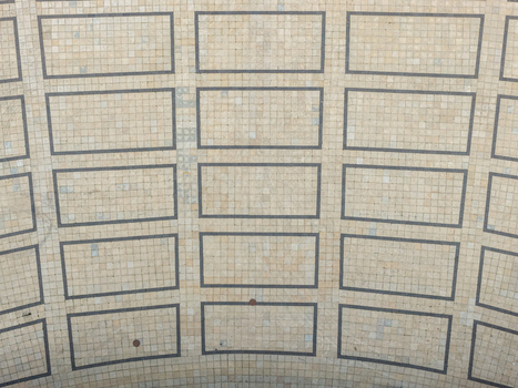 Aerial view of the geometric tiled ceiling pattern at the Olympiastadion Berlin in Berlin Berlin Germany.