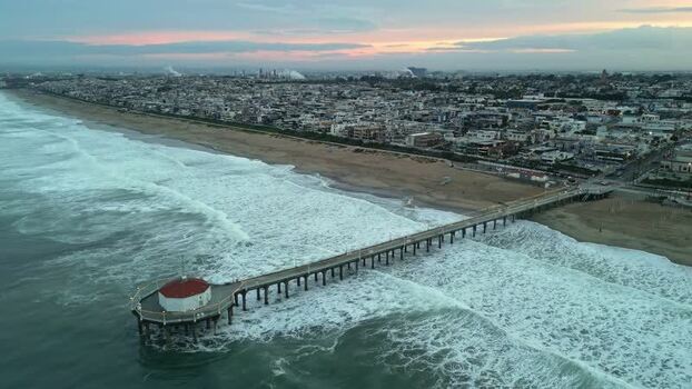Aerial view of Manhattan Beach Pier in Los Angeles United States.
