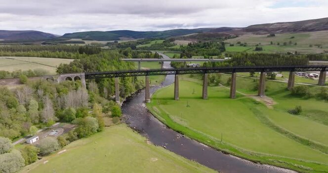 Aerial view of Findhorn Bridge over a river United Kingdom. Aerial view of Findhorn Bridge over a river United Kingdom.