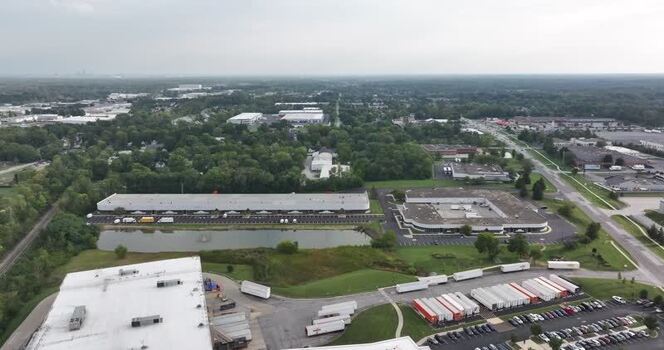 Aerial view of industrial warehouses in Indianapolis United States.