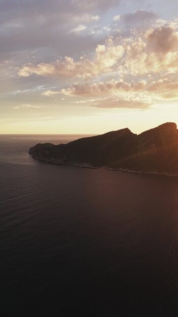 Aerial view of coastal cliffs at sunset Spain.