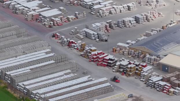 Aerial view of industrial storage yard with building blocks Czechia. Aerial view of industrial storage yard with building blocks Czechia.