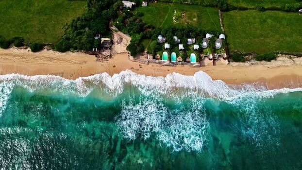 Aerial view of a luxury beach resort in Bali Indonesia.