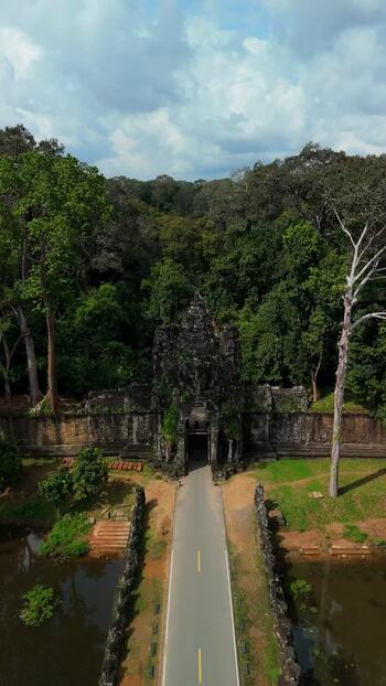 Aerial view of Angkor Thom South Gate in Krong Siem Reap Cambodia. Aerial view of Angkor Thom South Gate in Krong Siem Reap Cambodia.