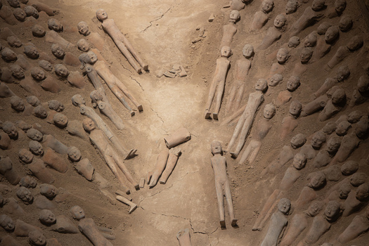 Xi an China 15 September 2026 View of ancient terracotta figures displayed in the Han Jingdi Yangling Museum showing detailed clay sculptures arranged in rows. Xi an China 15 September 2026 View of ancient terracotta figures displayed in the Han Jingdi Yangling Museum showing detailed clay sculptures arranged in rows.