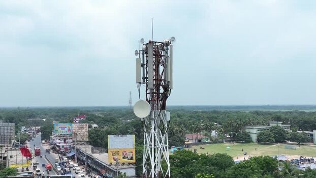 Aerial view of a telecommunications tower in Rajshahi Bangladesh.