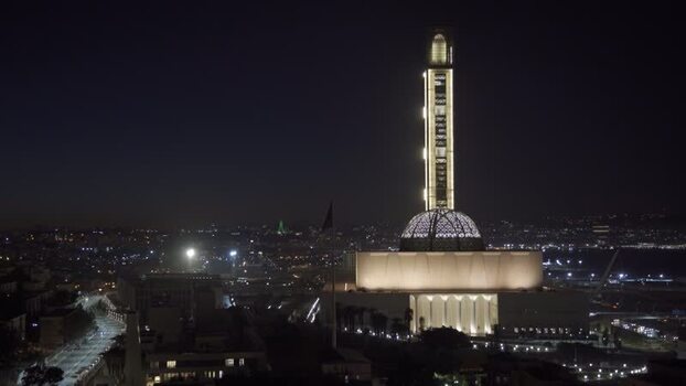 Aerial view of Great Mosque of Algiers at night Algeria.