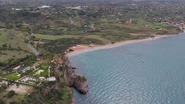 Aerial view of the coastline in Terrasini Italy.