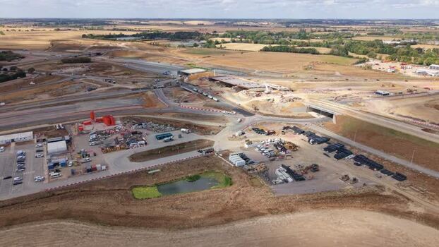 Aerial view of Black Cat Roundabout construction United Kingdom.