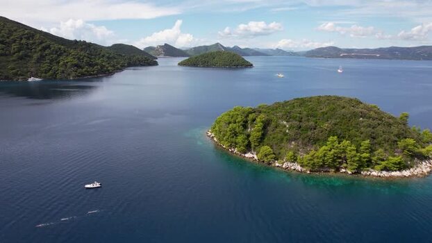 Aerial view of islands and blue waters Elaphiti islands Dalmatian Coast Croatia.