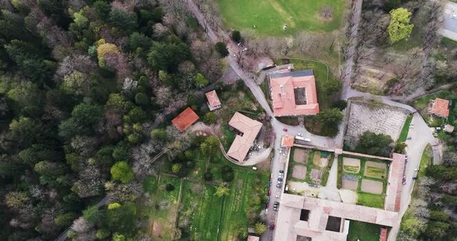 Aerial view of Vallombrosa Abbey and surrounding forest Italy. Aerial view of Vallombrosa Abbey and surrounding forest Italy.