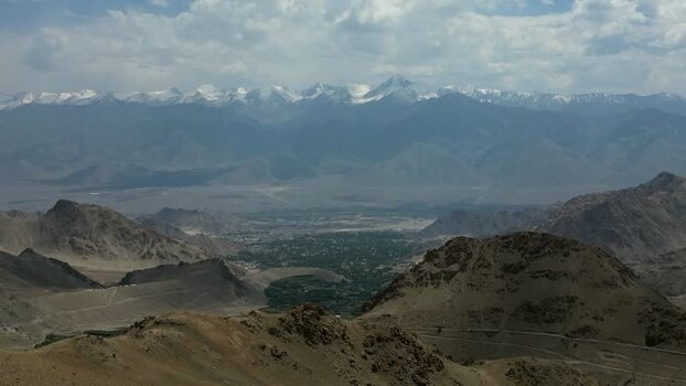 Aerial view of Khardung La mountain pass India.
