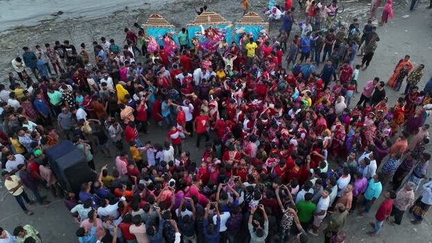 Aerial view of a large crowd gathered for a festival Bangladesh.