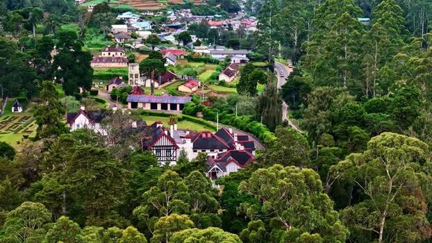 Aerial view of colonial architecture in Nuwara Eliya Sri Lanka.