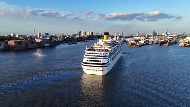 Aerial view of a cruise ship at Hamburg Cruise Center Altona Germany. Aerial view of a cruise ship at Hamburg Cruise Center Altona Germany.
