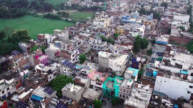 Aerial view of solar panels in Lucknow India.