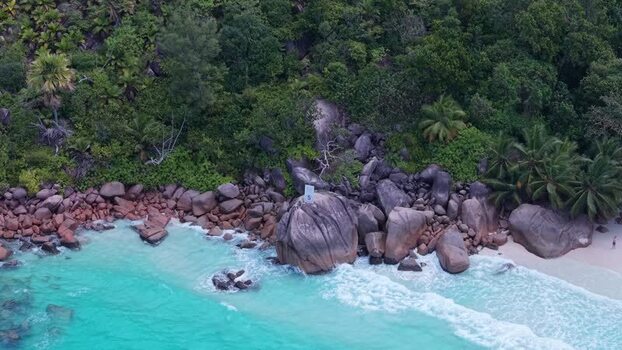 Aerial view of Anse Lazio beach Seychelles.