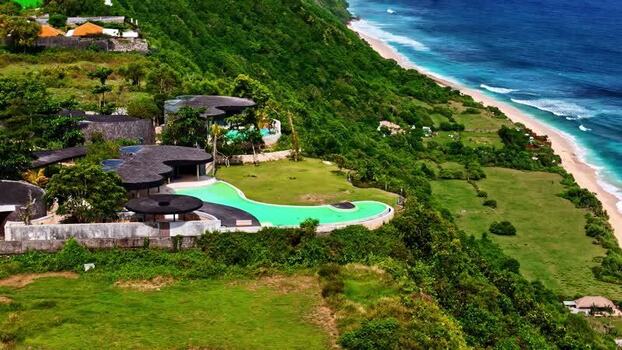 Aerial view of coastal resort in Bali Indonesia.