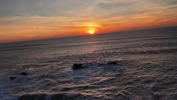 Aerial view of ocean sunset Portugal.
