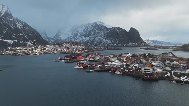 Aerial view of Reinebringen town Norway.