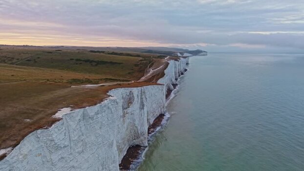 Aerial view of Seven Sisters Cliffs and coastline United Kingdom. Aerial view of Seven Sisters Cliffs and coastline United Kingdom.