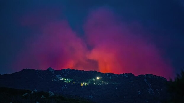 View of volcanic eruption at night Spain.