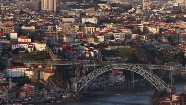 Aerial view of Dom Lu&iacute;s I Bridge Portugal.
