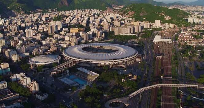 Aerial view of Maracana Stadium in Rio de Janeiro Brazil.