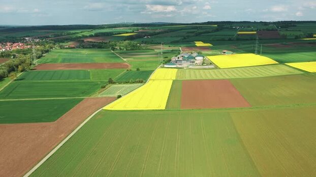 Aerial view of colorful agricultural fields Germany.