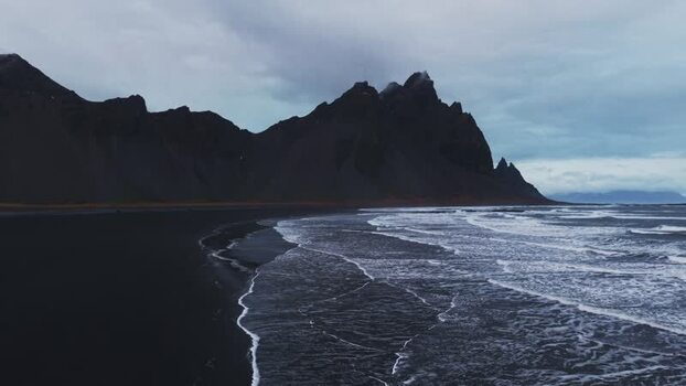 Aerial view of Stokksnes mountains and beach Iceland.
