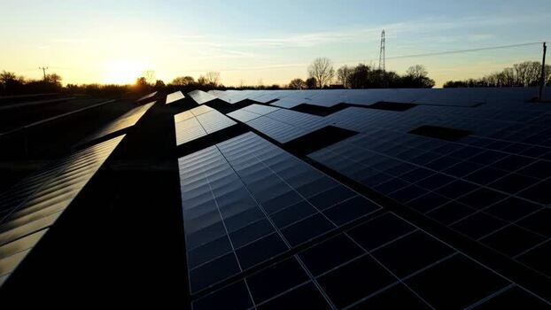 Aerial view of Tye Lane Solar Farm United Kingdom. Aerial view of Tye Lane Solar Farm United Kingdom.