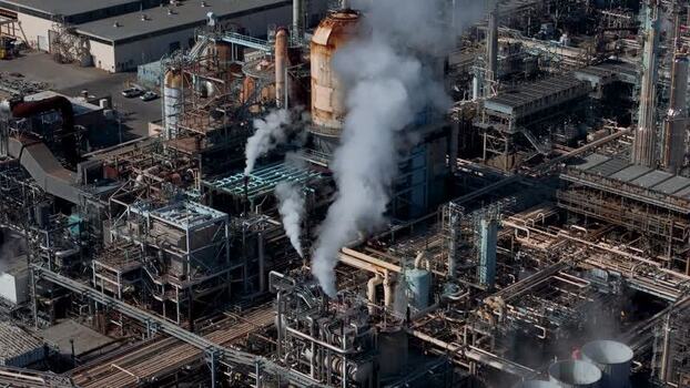 Aerial view of oil refinery in Carson United States.