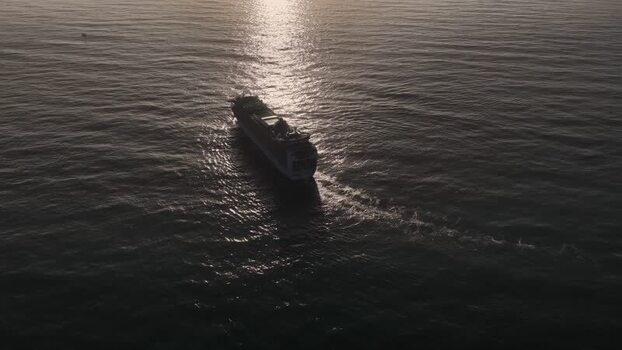 Aerial view of a cruise ship in the ocean Portugal.