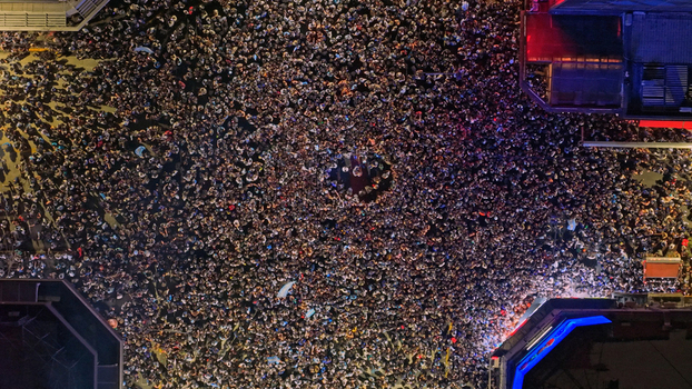 Buenos Aires CABA Argentina 15 July 2026 Aerial view of a massive crowd celebrating at the Cabildo and Juramento intersection in Belgrano at night with people filling the streets. Buenos Aires CABA Argentina 15 July 2026 Aerial view of a massive crowd celebrating at the Cabildo and Juramento intersection in Belgrano at night with people filling the streets.