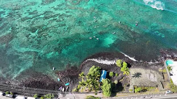 Aerial view of Kahalu u Beach Park and coral reefs in the United States.