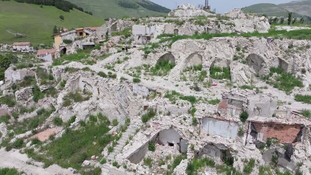 Aerial view of the ruins of Castelluccio Italy.