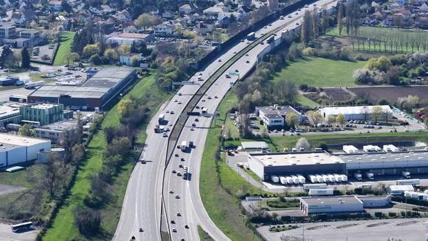 Aerial view of highway and buildings France.
