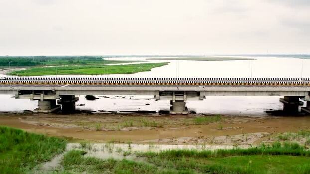 Aerial view of Ganga Expressway bridge in India.