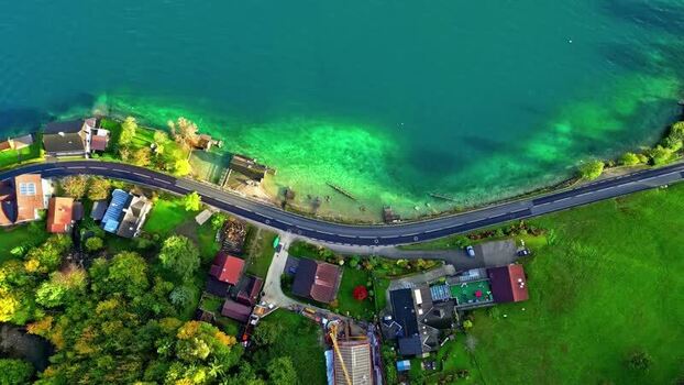 Aerial view of Attersee lake in Vocklabruck District Austria.