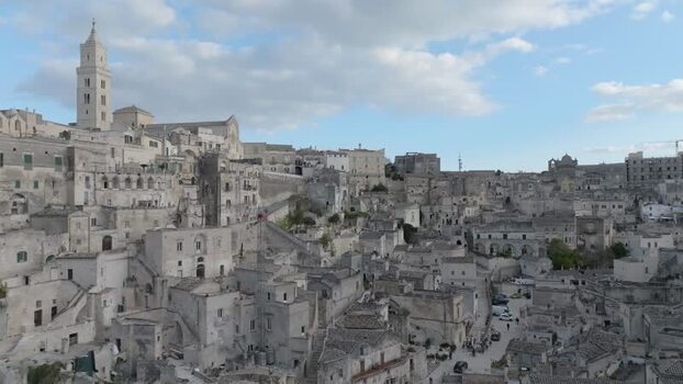 Aerial view of historic Sassi di Matera in Matera Italy.