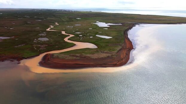 Aerial view of Olfusa river estuary Sveitarfelagid Arborg Iceland. Aerial view of Olfusa river estuary Sveitarfelagid Arborg Iceland.
