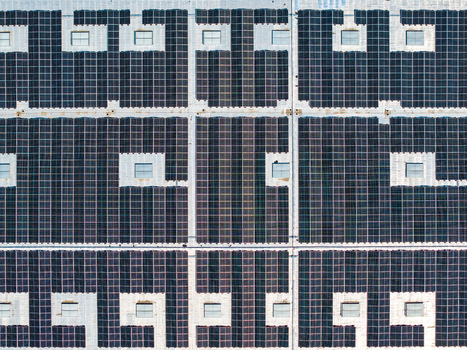 Aerial view of the solar panel array on the roof of the Glas Trosch Alsace SAS facility in Hombourg Grand Est France.