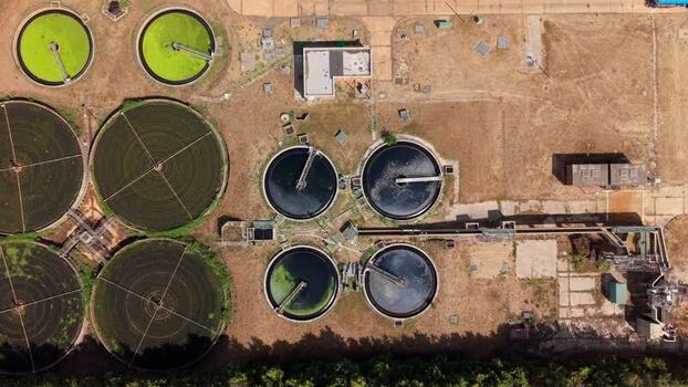 Aerial view of water treatment plant in St Neots United Kingdom. Aerial view of water treatment plant in St Neots United Kingdom.