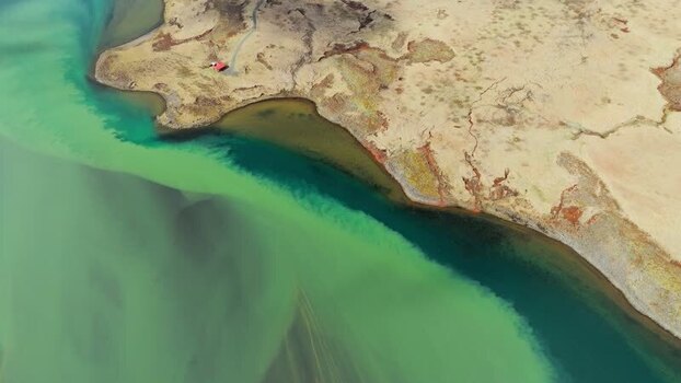 Aerial view of Jokulsarlon glacial lagoon in Iceland.