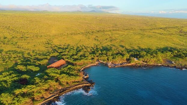 Aerial view of Mahukona Beach Park and the Kohala Coast United States.
