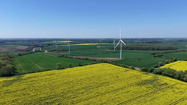Aerial view of New Albion Wind Farm turbines United Kingdom. Aerial view of New Albion Wind Farm turbines United Kingdom.