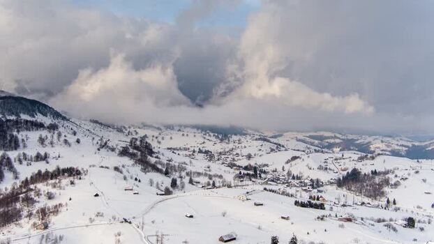 Aerial view of Pestera village in winter Romania.