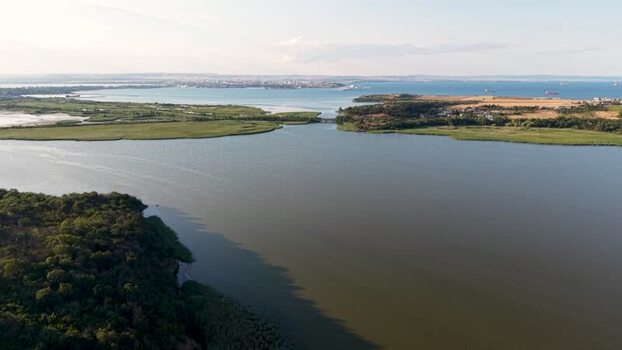 Aerial view of Lake Mandrensko and wetlands in Bulgaria. Aerial view of Lake Mandrensko and wetlands in Bulgaria.