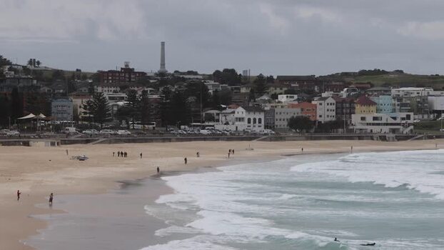 View of Bondi Beach and coastline in Sydney Australia.