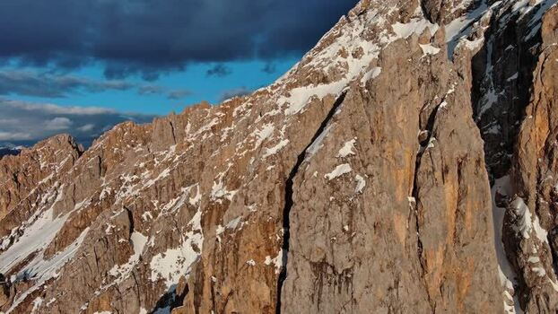 Aerial view of Dolomite Mountains in Canazei Italy.